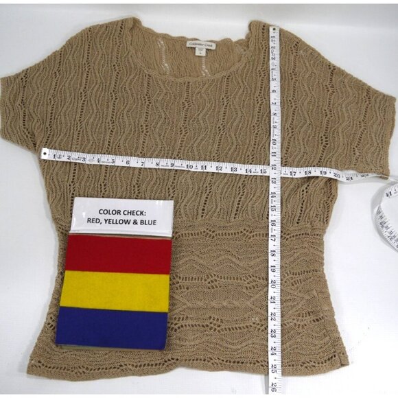 COLDWATER CREEK tan short sleeve loose knit sweater linen blend Women's size L - Picture 2 of 4